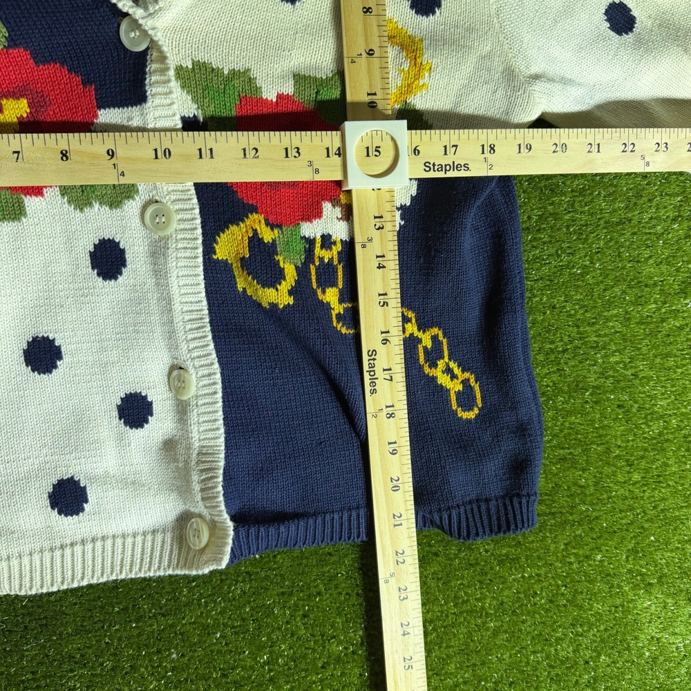 Vintage 1992 Susan Bristol Petites Floral Polka Dot Sailor Collar Cardigan L - Picture 5 of 7